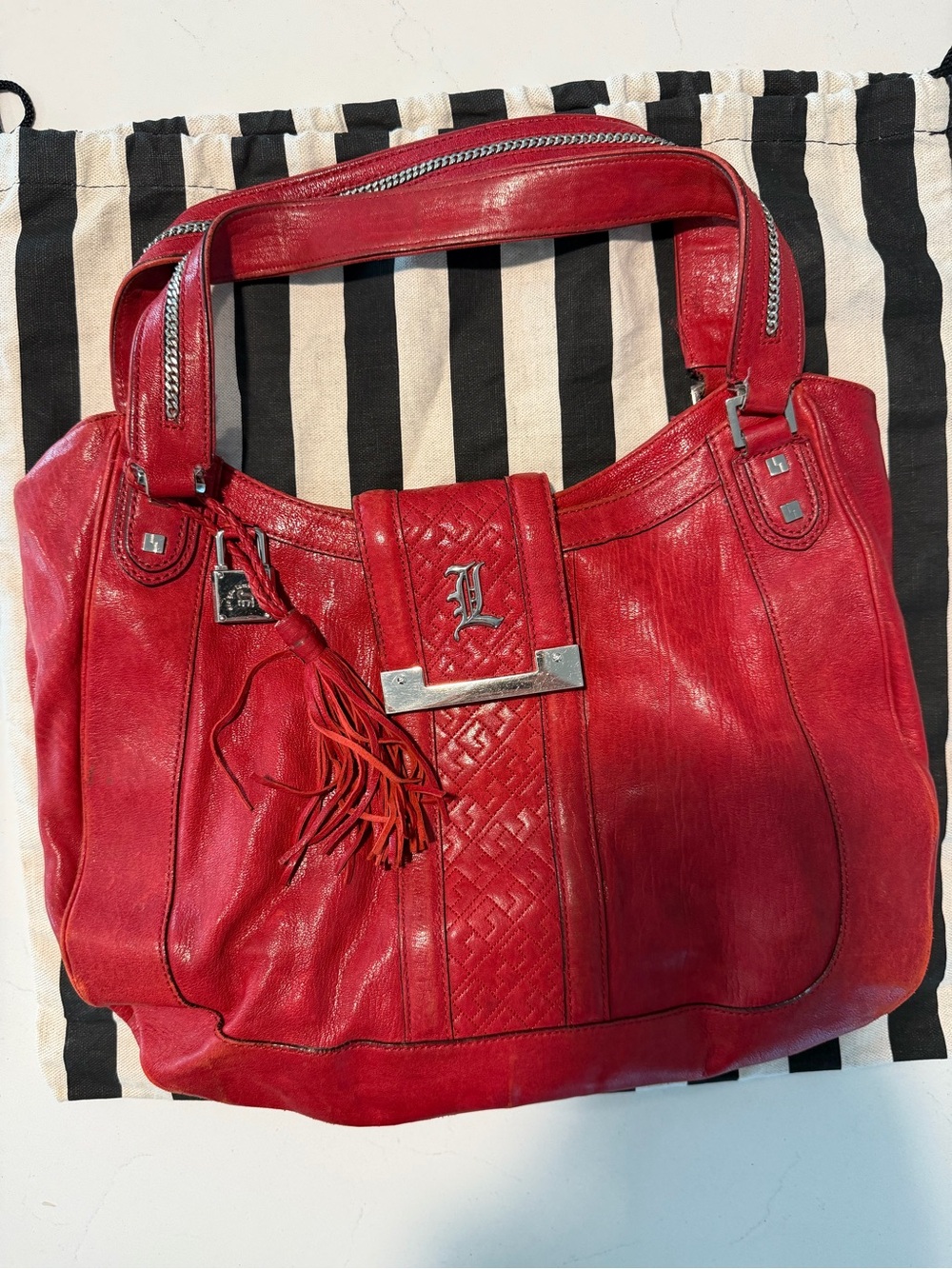 L.A.M.B. Red Leather Tassel Shoulder Bag